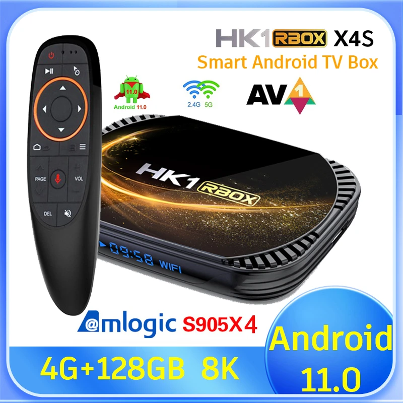 Hk1 rbox x4s smart tv box android 11 amlogic s905x4 4gb 64/128gb tvbox