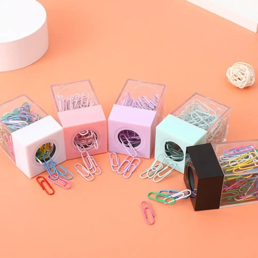Stationery Organizer Stationery Storage Box Transparent Paper Clip Storage Box Clips Dispenser Magnetic Absorption Box Paperclip Holder Portable Office Supplies