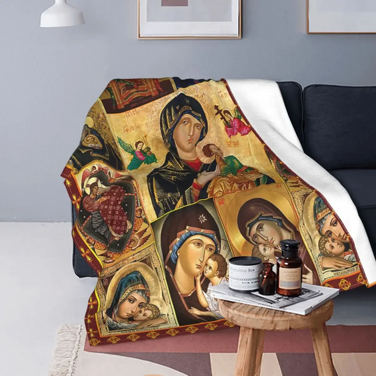 

Jesus Virgin Mary Blankets Flannel Spring/Autumn Christian Catholic Multifunction Warm Throw Blankets for Bed Couch Rug Piece