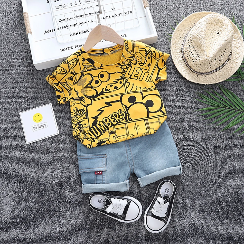 

Kids Baby Boy Clothes Cartoon Summer Print Sets 2Pcs Short Sleeve T-Shirt+Shorts Child Boy Beach Wear Outfits 9M-3 Years Old