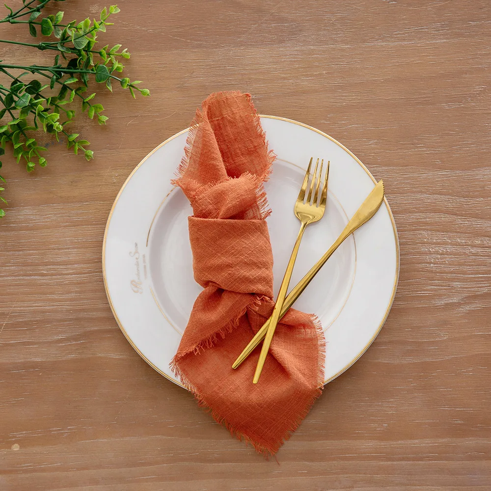 40pcs 43cm/17inch Cloth Napkin Cotton Gauze Retro Burr Rustic Kitchen Towel Dining Place Mat Wedding Party Dinner Napkin Mariage