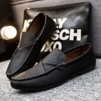 Mocassini neri morbidi con punta tonda scarpe in pelle da uomo mocassino scarpe Casual maschili piatte calzature a basso prezzo offerta moda 2024 Pu elegante 1