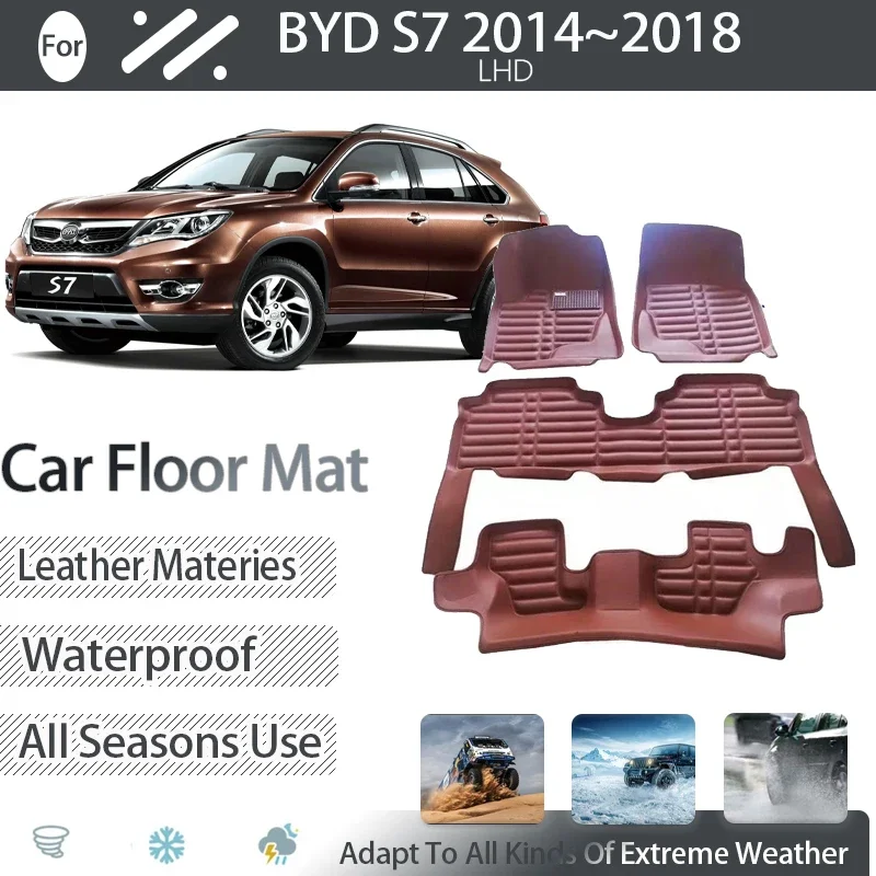 Leather Car Floor Mats For BYD S7 2014 2015 2016 2017 2018 7seat 5seat Waterproof Pad LHD Foot Carpet Floor Rug Auto Accessories