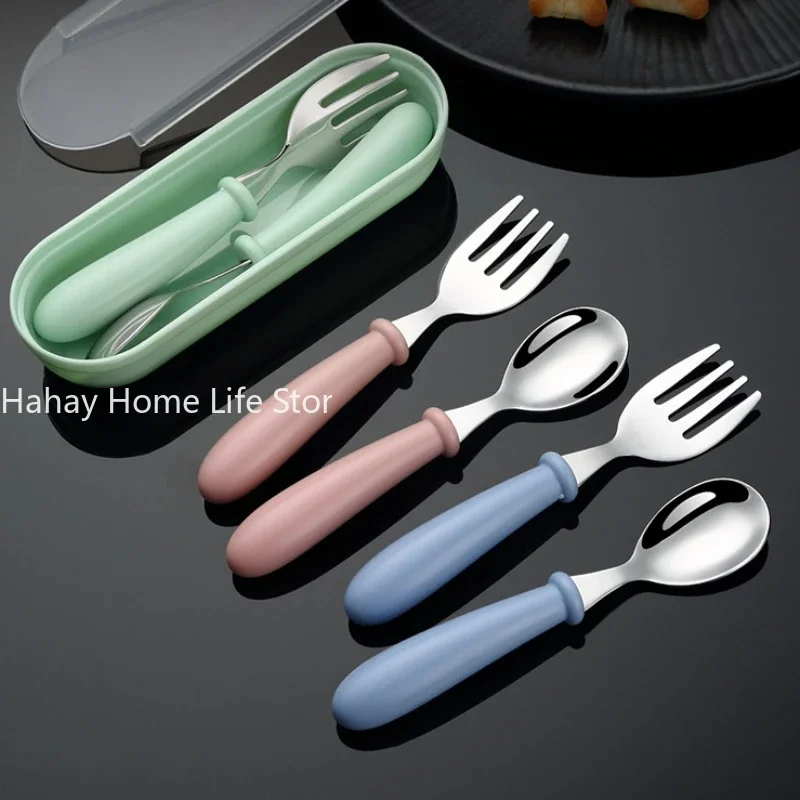 Baby Feeding Tableware Set Children Utensil Stainless Steel Toddler Dinnerware Cutlery Cartoon Infant Food Feeding Spoon Fork
