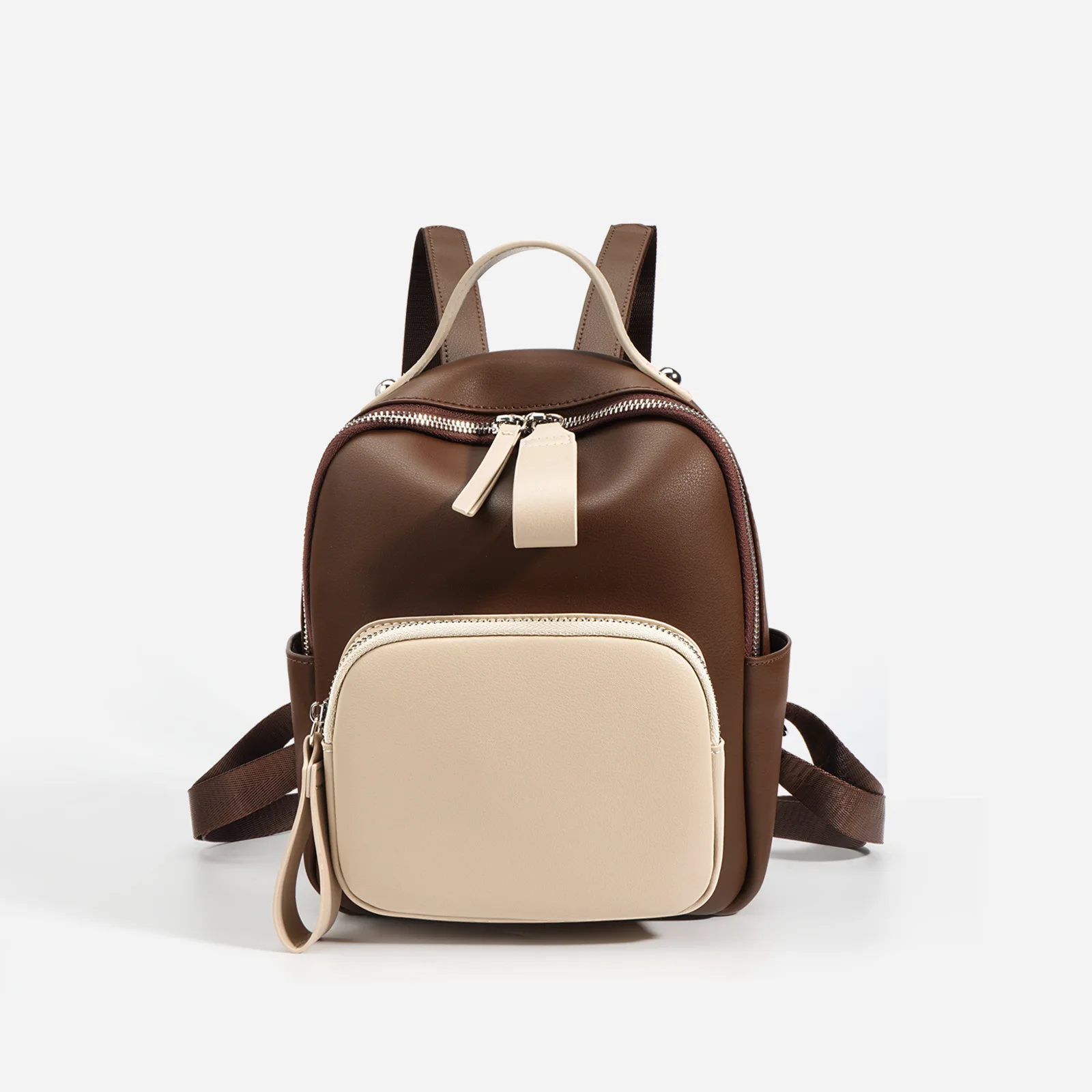 Retro Simple Color Leather Small Backpack Women's Commuting Light Travel Bag Soft Cowhide School Bag