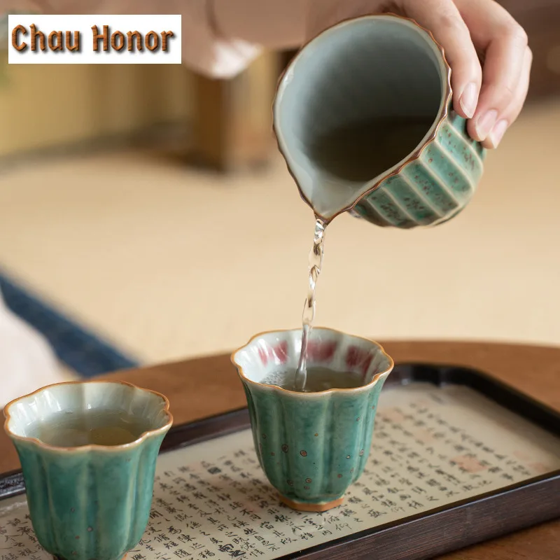 70ml Boutique Green Glaze Kiln Change Ceramics Teacup Handmade Household Kung Fu Tea Set Tea Ceremony Drinkware Accessories Gift