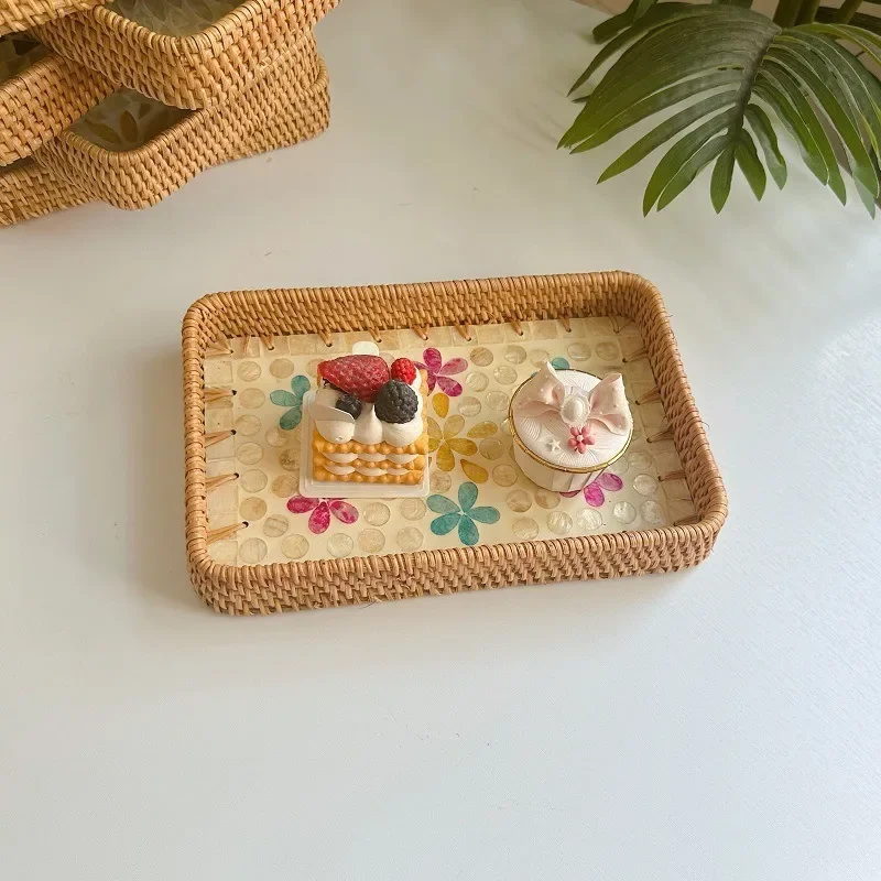 Rattan Shell Handmade Color Storage Round Home Living Room Light Luxury Picnic Fruit Plate Restaurant Sweets Advanced Tray 2