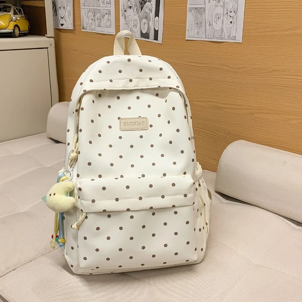 Zaino a Pois con Doppia Tracolla per Uso Quotidiano, Grande Capacità, Carino Zaino da Viaggio Leggero e Resistente, Borsa per Scuola e Ufficio - immagine 2
