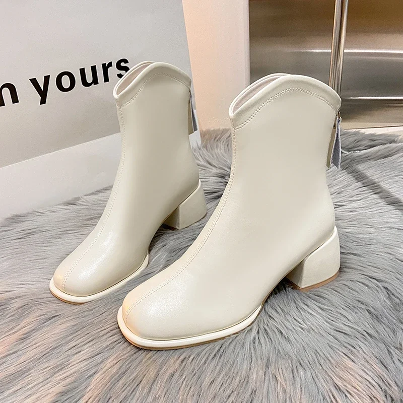 

Женская модель 2023, Осень-зима, короткие ботинки из искусственной кожи на квадратном каблуке и блочном каблуке, женские теплые ботинки на платформе с боковой молнией