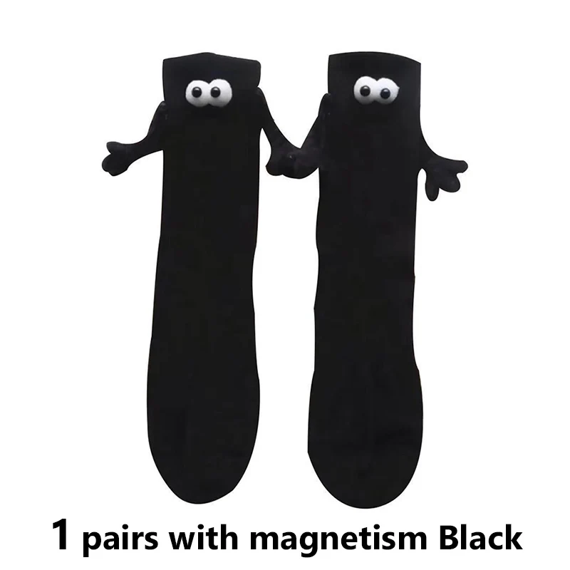 Alobee Haruku Couple Cotton Sock 2 Pairs Magnetic Suction Hand In Hand Socks Black White Unisex Holding Hands Long Socks_voghion.com