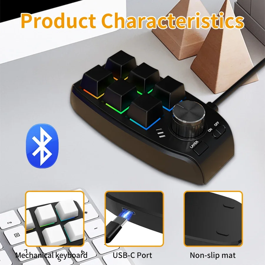 Wireless Mini Macro Mechanical Keypad with Customizable Knob