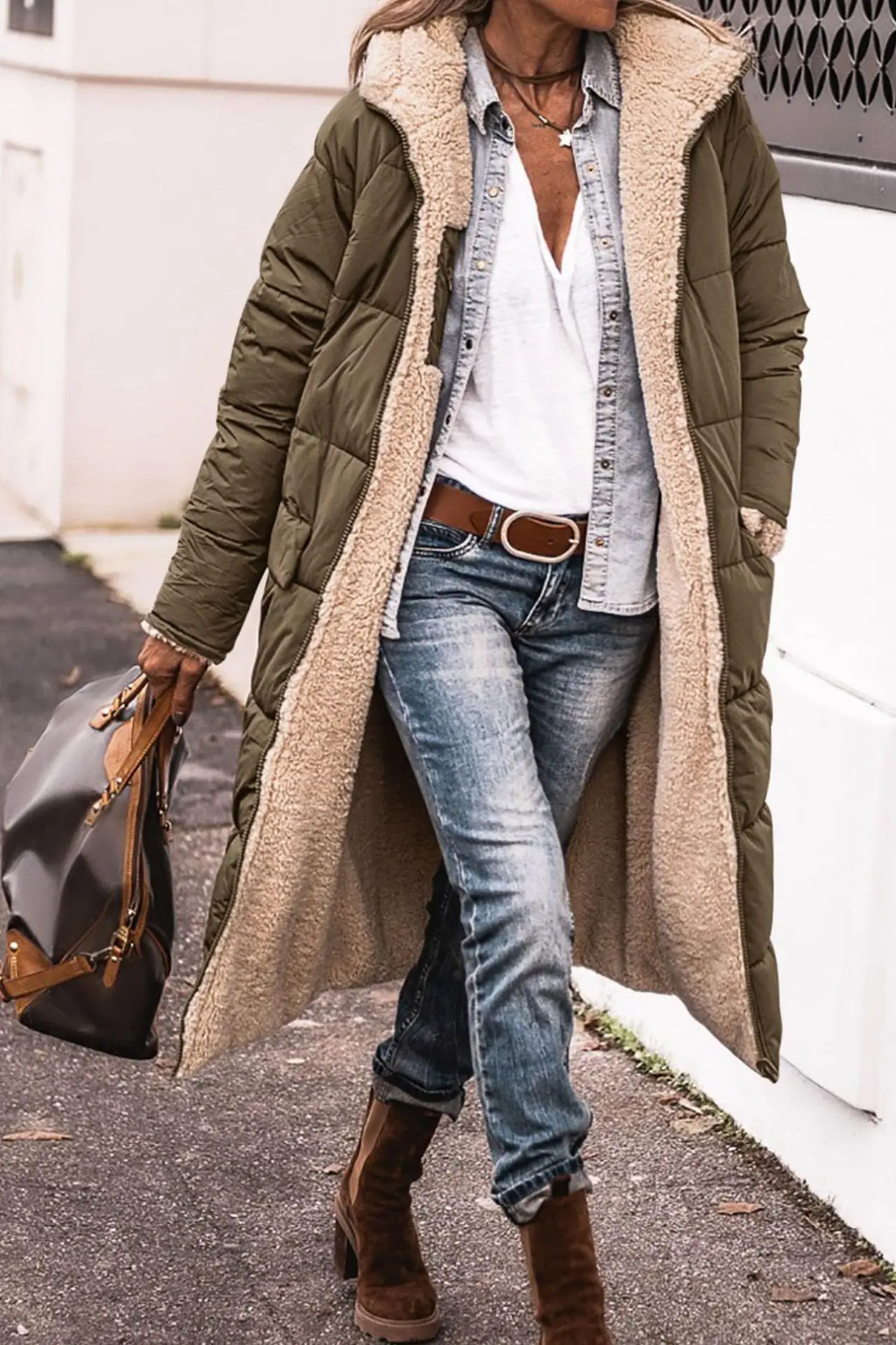 Women Autumn Winter Parkas Solid Color Long Sleeve Hooded Zippers Pockets Warm Casual Fashion Comfortable Regular Standard Fit