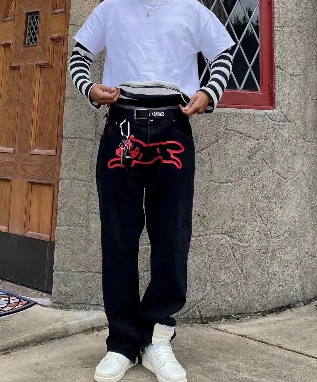 

Черные мужские джинсы для бега в стиле Харадзюку, штаны с графическим принтом в стиле хип-поп Y2K, джинсовые брюки для мужчин