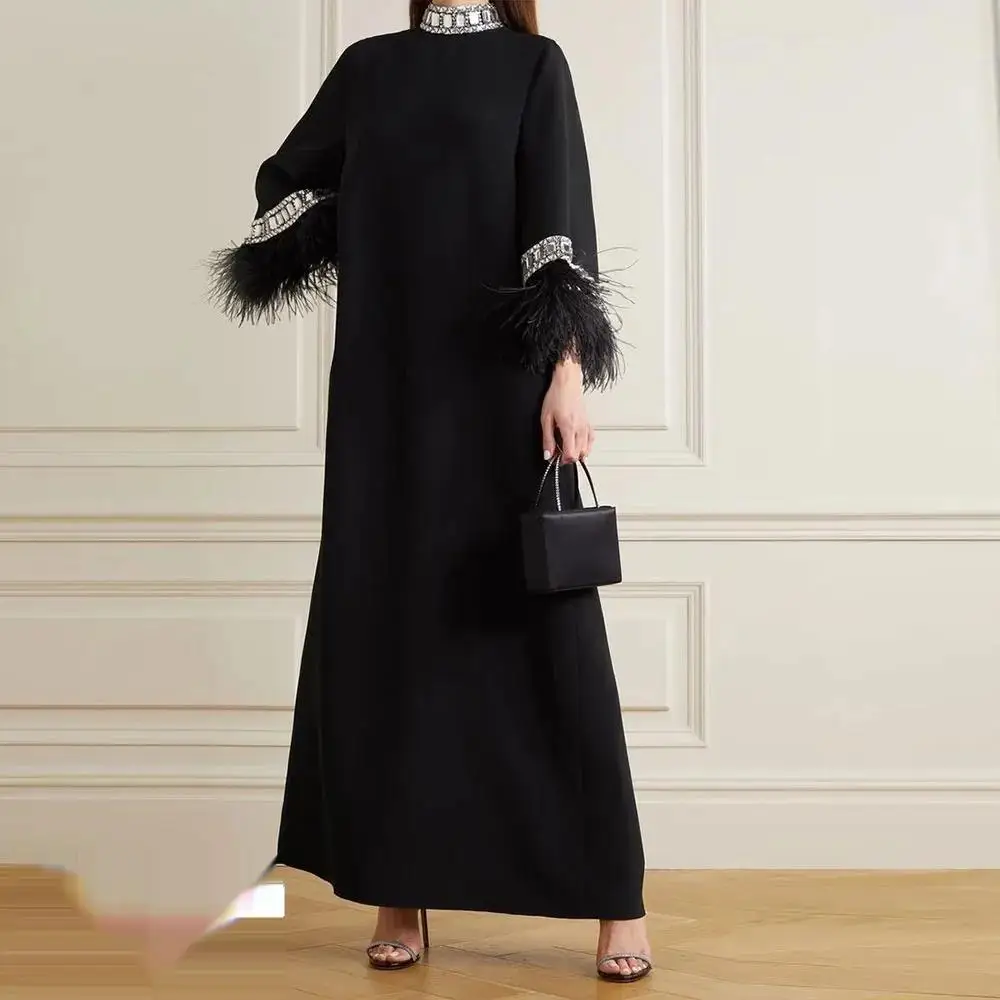 

High Neck Prom Dress Long Sleeves Ankle Length Evening Dress With Summer Women Wedding Party Formal Gowns Arabia