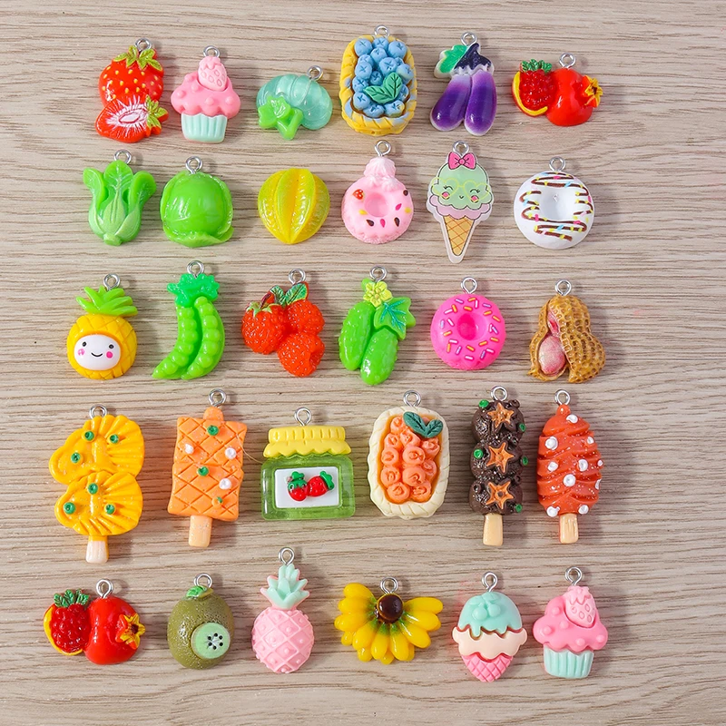 Tusember 10 Stück, 6 Farben, niedliche Harz-Tier-, Obst- und Blumen-Anhänger für Ohrringe, Armbänder, Schlüsselanhänger, DIY-Schmuckherstellung, Zubehör – Detail 6