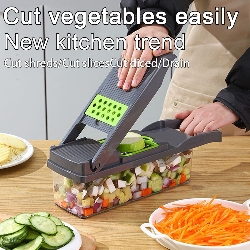 New 14/16 in 1 Multifunctional Vegetable Chopper Slicer Shredder with Basket Fruit Slicer Potato Shredder Carrot Grind Gadgets