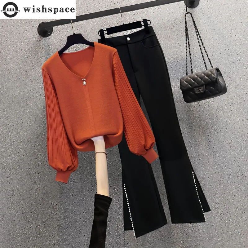 

Fashion Women's Set Spring and Autumn Season New Korean Fashion Knitwear Top Casual Pants Elegant Women's Two Piece Set