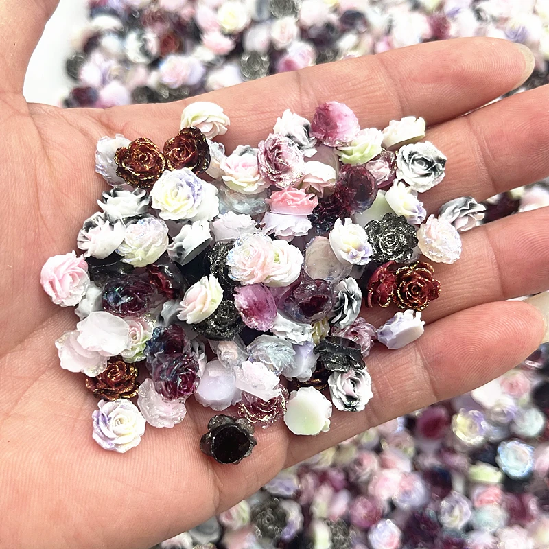 30pcs High Quality Glitter Resin Rose Flowers for DIY Jewelry and 3D Nail Art