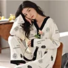 Women Spring and Fall Two-Piece Pajamas Cardigan Long-Sleeved Long Pants Thin Section Polka Dot Printing Maternity Homewear 6