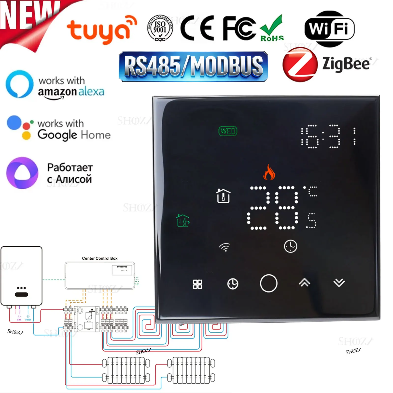 ثرموستات ذكي Tuya، ثرموستات قابل للبرمجة متعدد الأوضاع Zigbee & WiFi & Modbus، جهاز تحكم بدرجة الحرارة بشاشة LCD تعمل باللمس لأنظمة التدفئة المائية والتدفئة الأرضية الكهربائية وغلايات الغاز، متوافق مع Alexa وGoogle - AliExpress 13