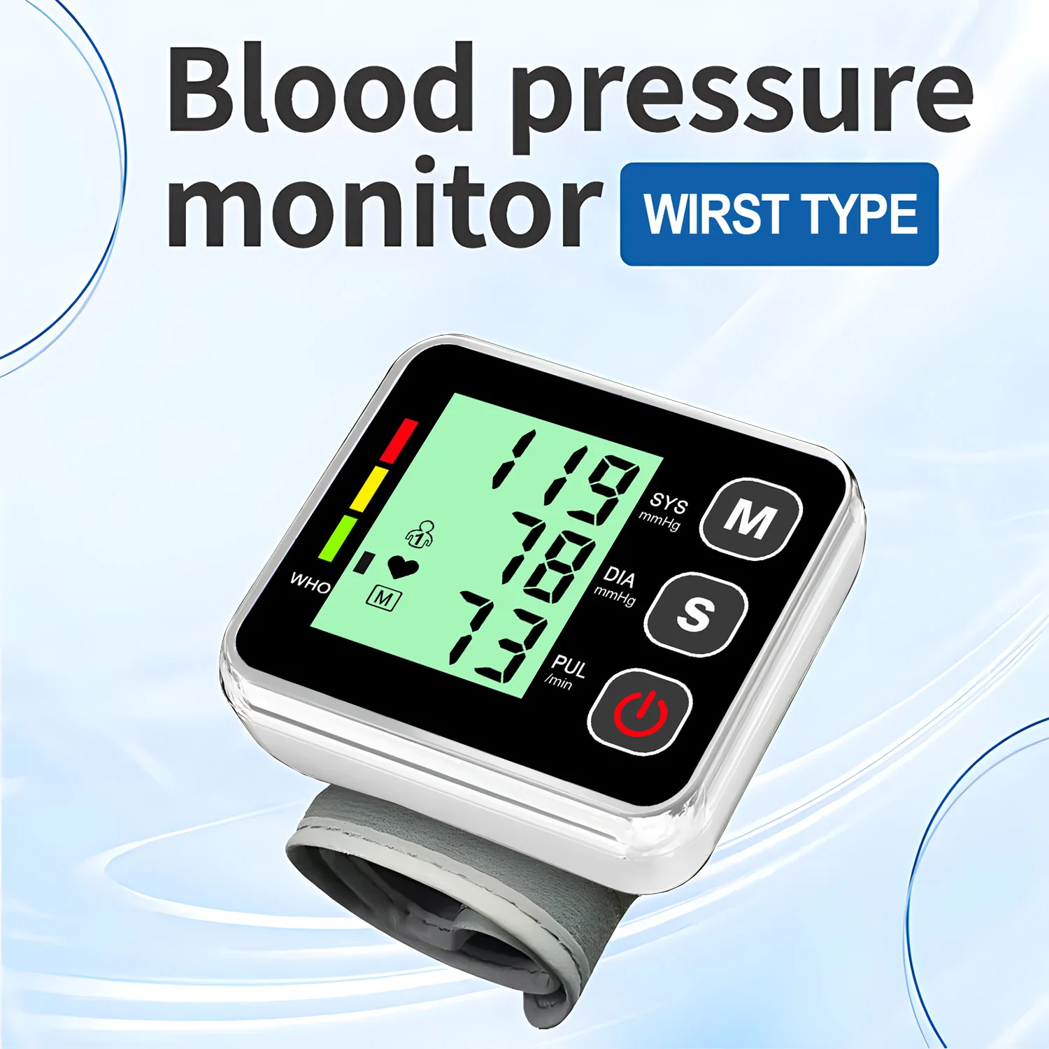 Blood Pressure Monitor Portable Wrist lcd Automatic Digital Sphygmomanometer Heart Rate Pulse Tonometer