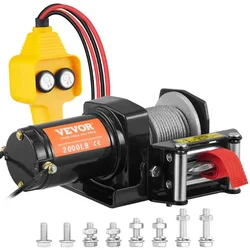 VEVOR Electric Winch 2000 lb Steel Rope Winch 5/32” x 39ft ATV UTV Winch for Towing Jeep Off-Road SUV Truck Car Trailer Boat