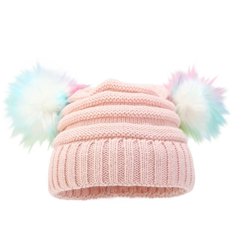 BeQeuewll Toddler Girls Knit Hats Winter Warm Beanie Hats with Bobbles for 3-10 Years Kids