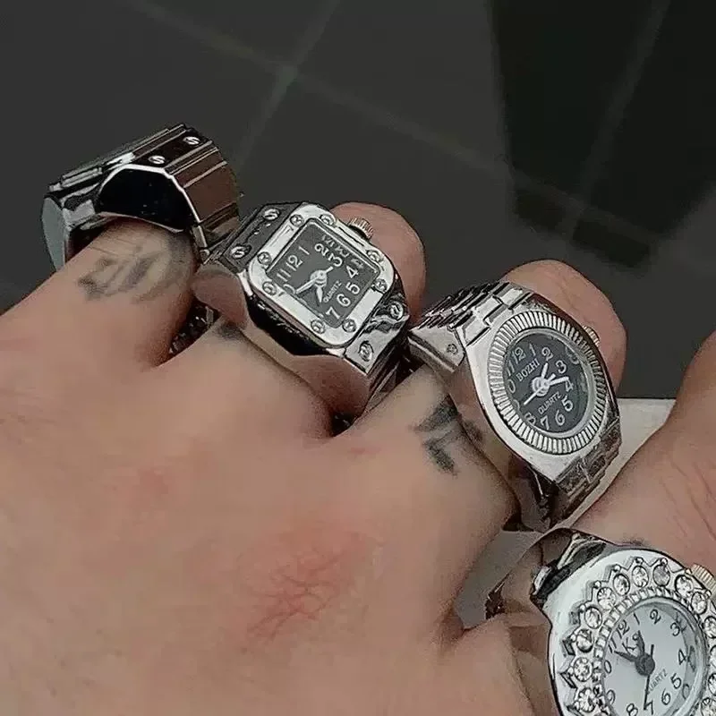 Couple Finger Watch Ring Couple Finger Watch Ring Vintage Punk Elastic Alloy Band Men Women Jewelry Clock Roman Numerals Dial 28Style Mini Quartz Watches