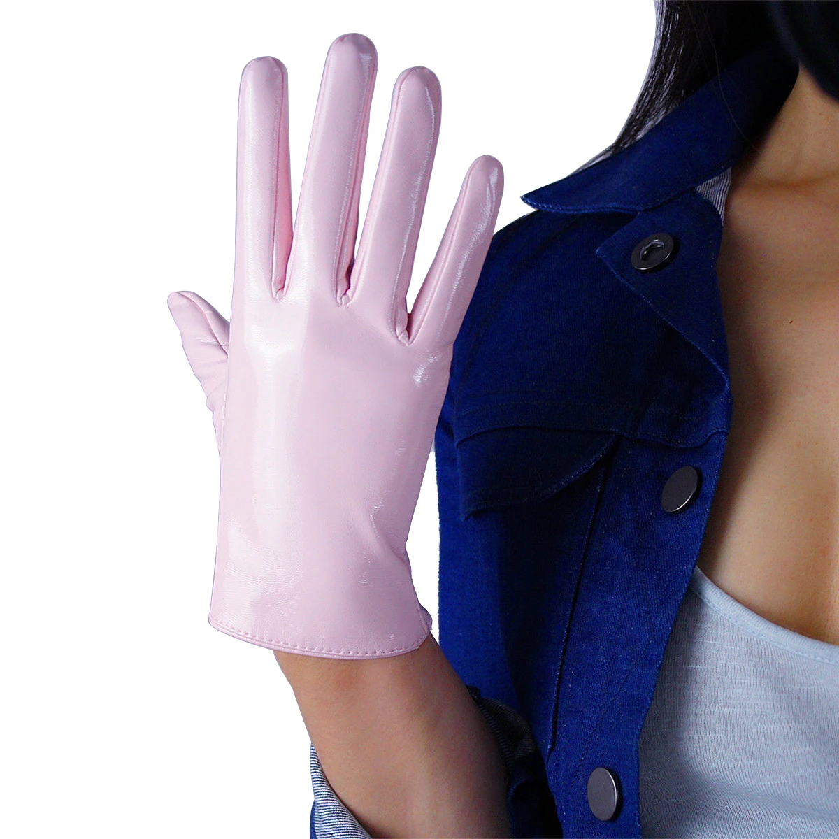 

DooWay Women's Shine Pink Short Gloves Faux Patent Leather Wet Look Fashion Evening Party Dressing Cosplay Runway Celeb Glove