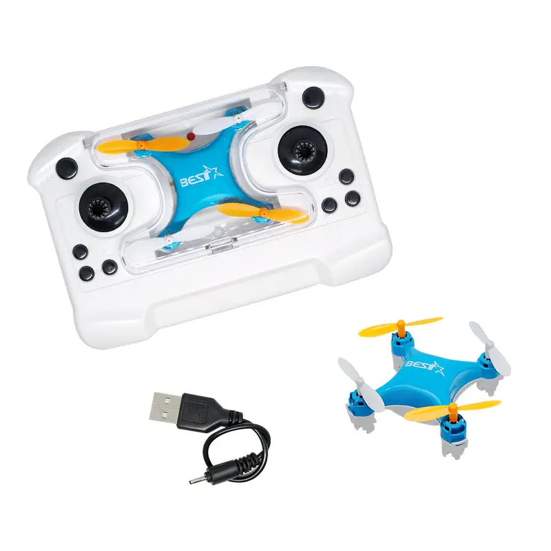 Mini drone ultra-compact pour débutants dans sa boîte, quadrirotor prêt à voler avec accessoires.