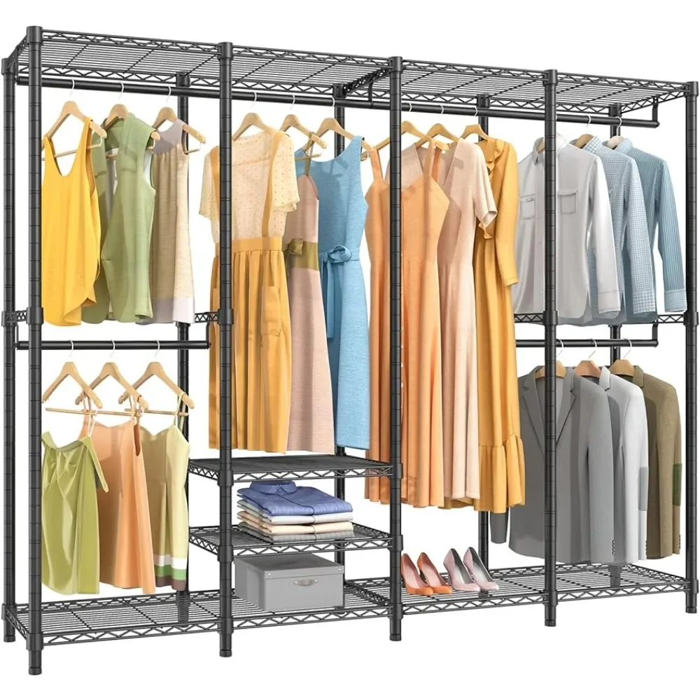 

Multi-Functional Bedroom Clothing Rack Freestanding Closet Wardrobe Rack Home Furniture Max Load 1110lbs Black Hanger Wardrobes