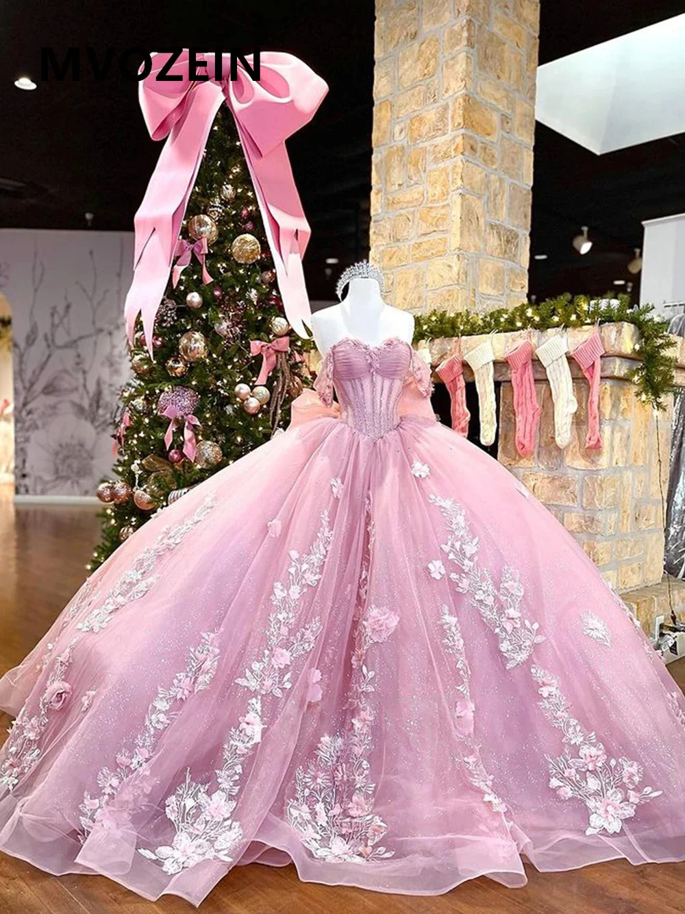 Robe de Quinceanera mini rose blush pour filles appliques florales 3D petites robes de princesse main image 1