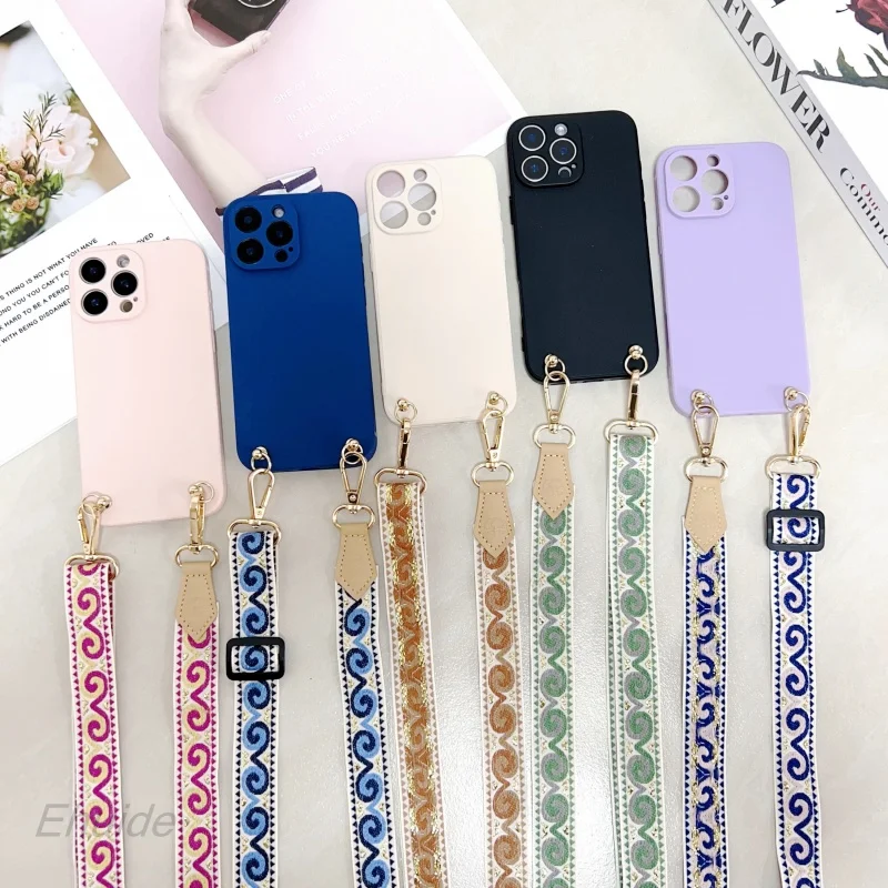 Luxury Gold Silk Retro Crossbody Lanyard Phone Case with Cord Strap