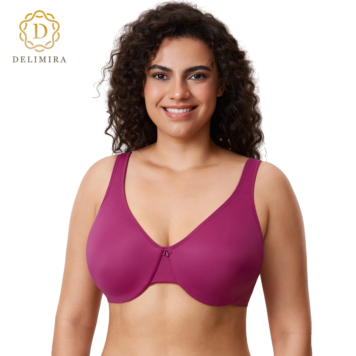 Delimira Minimizer Bra For Women Plus Size Seamless Bra Smooth Full Figure Underwire Comfortable Brassiere D DD E F plus size bra 30 32 34 36 38 40 42 44 46 c d dd ddd e f ff g cup underwire push up sexy lingerie lace bras for women brassiere