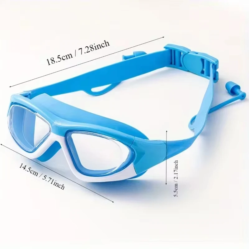 High-definition Children's Waterproof And Anti Fog Swimming Large Frame Glasses, Convenient Goggles Silicone Connected Earplugs 6