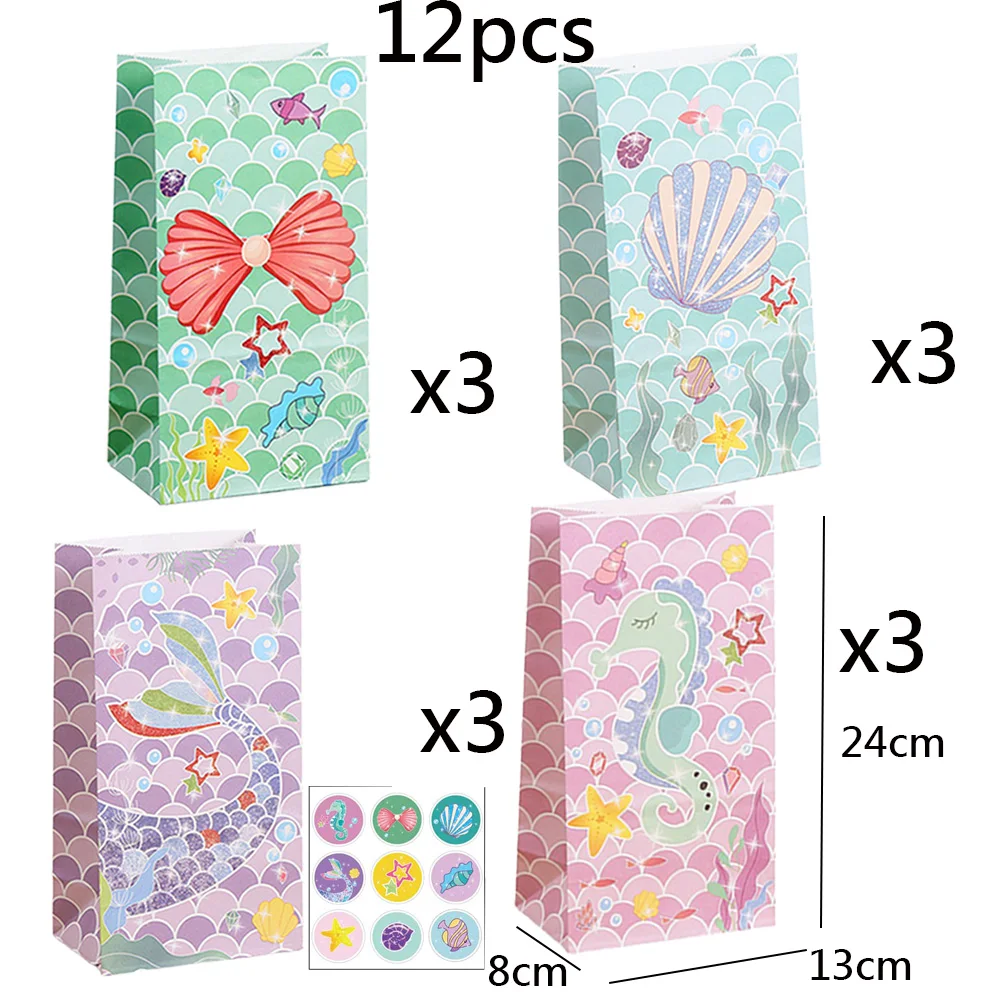 Cozlly Confezione da 12 sacchetti per feste a sirena, Sacchetti Regalo in Carta, Sacchetto di Carta Della Sirena, Sacchetti in Carta Kraft con Manici, Borse di Carta Sacchetto di Regalo Sirena