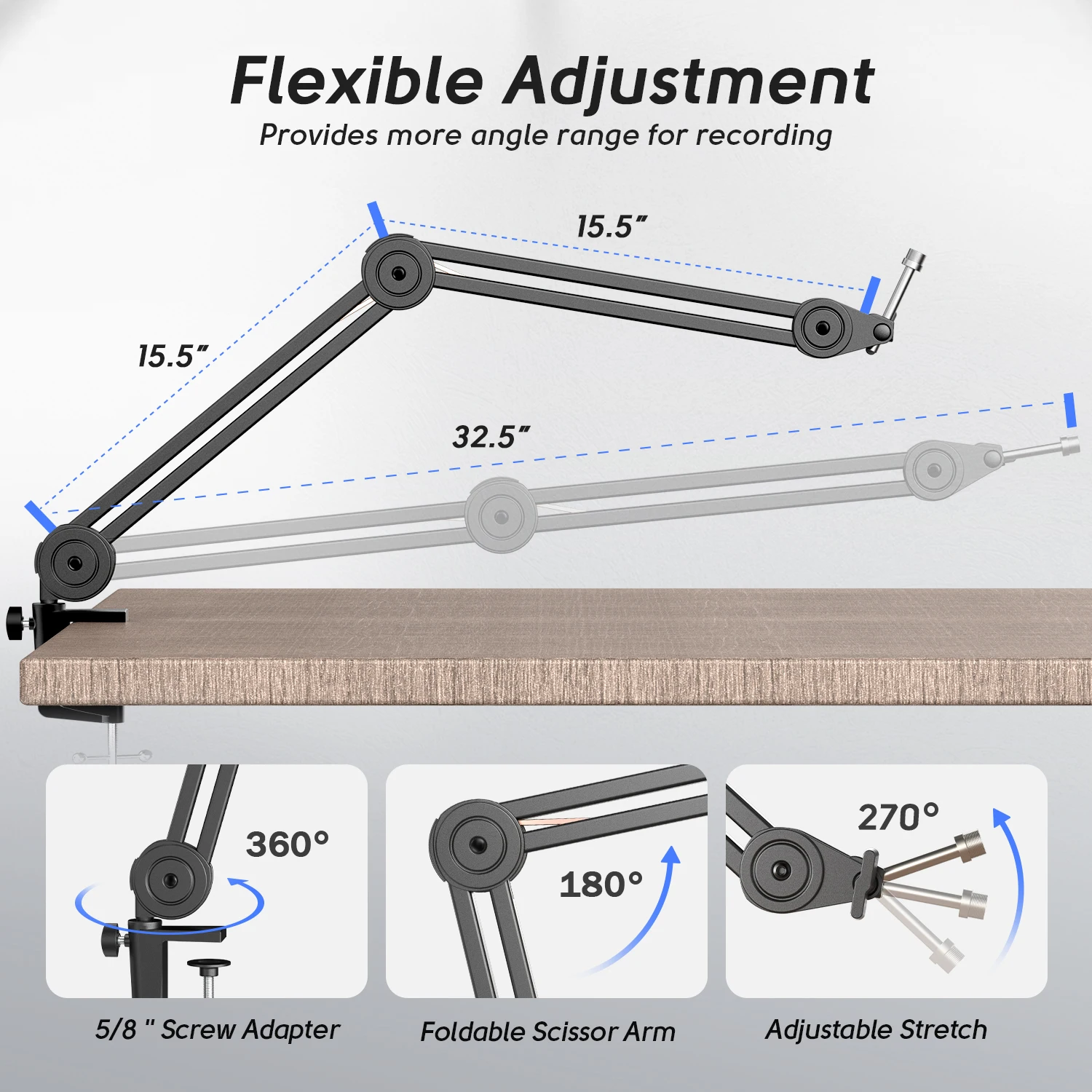 Fifine-suporte de Braço de Microfone Pesado Suspensão Tesoura Suporte de Microfone Ajustável Suporte de Microfone Gravação Jogos Podcasting-bm63 - Image 6