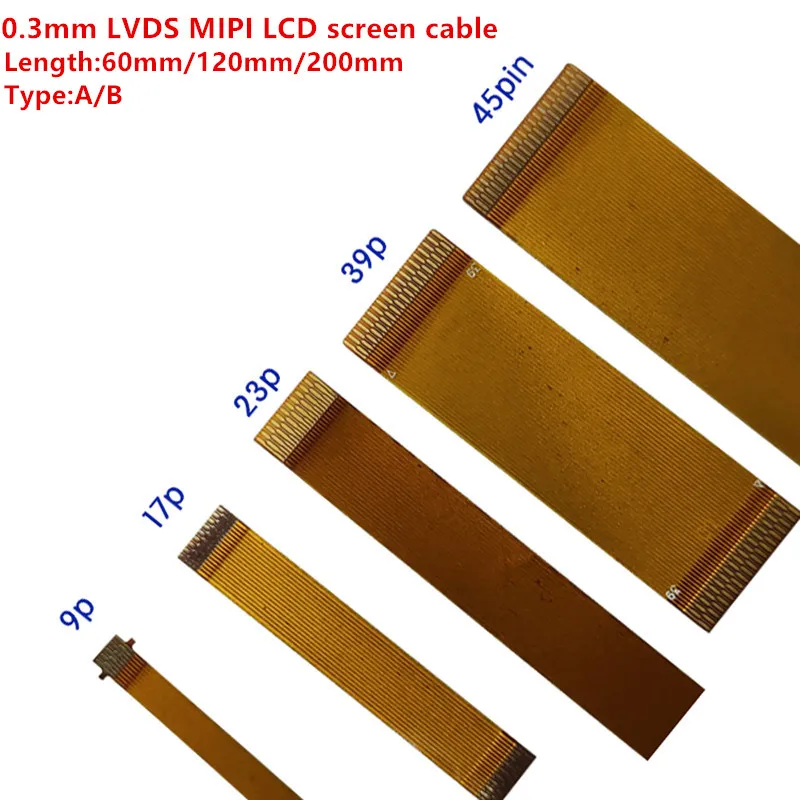 

FPC FFC Line LVDS Wire Connector 0.3mm Pitch MIPI Ribbon Flexible Flat Cable 23Pin 25Pin 31Pin 35Pin 39Pin 45Pin 51 Pin Type A/B