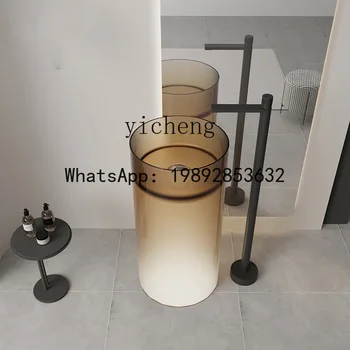 อ่างล้างหน้าทรงเสาคริสตัลเรซิ่นอะคริลิกใสสีพื้น สำหรับห้องน้ำในบ้านหรือลานบ้าน 2