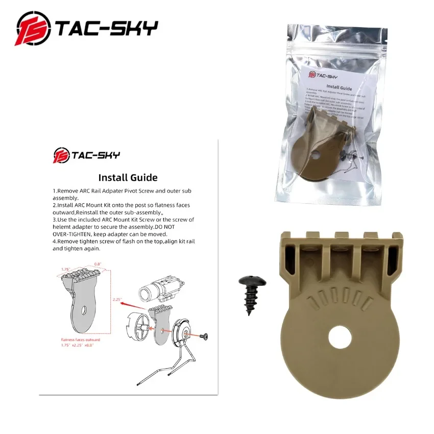 TS TAC-SKY Tactical Light Mounting Accessories for PELTO Tactical Headset COMTAC ARC Rail Adapter Helmet Mount DE