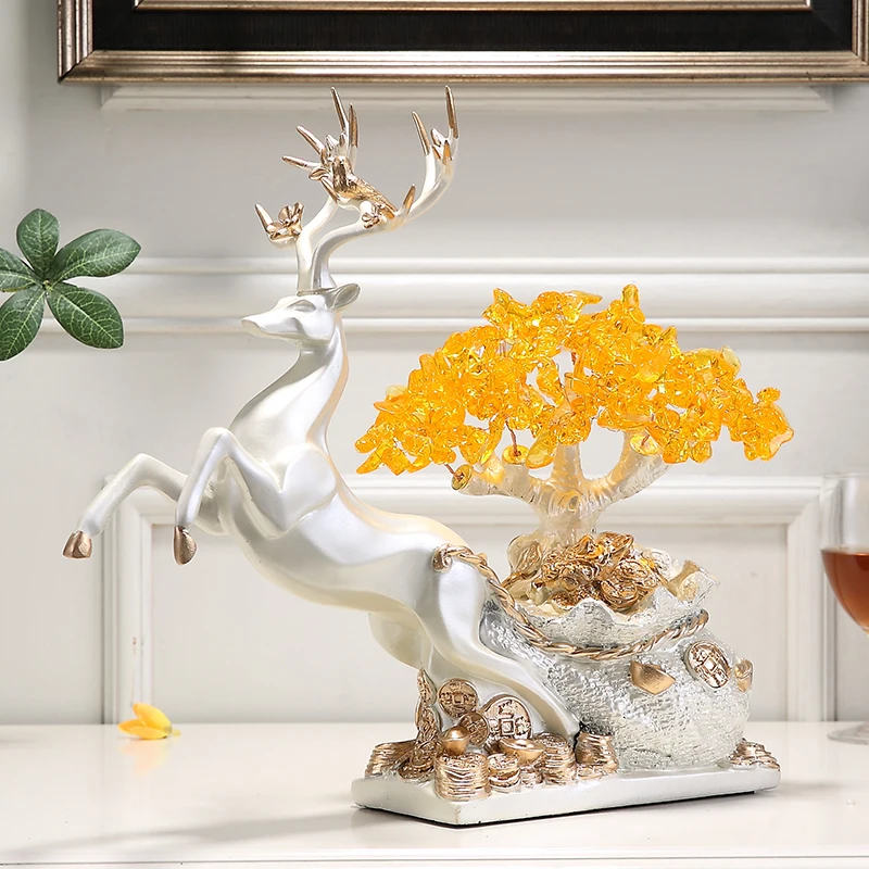 

Creative Resin Deer Ornaments Home Accessories Living Room Entrance Wine Cooler Decoration Crystal Fortune Tree Home Decoration