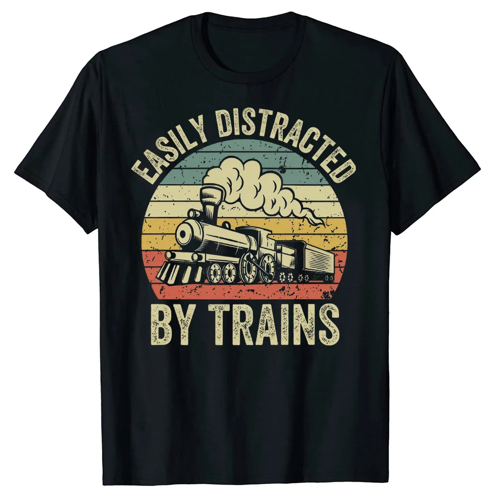 Leicht abgelenkt von Eisenbahnliebhabern, Lokomotiven, lustiges Eisenbahn-T-Shirt, Humor-T-Shirt, lockere Passform, Kleidung für Männer und Frauen, kurze Ärmel