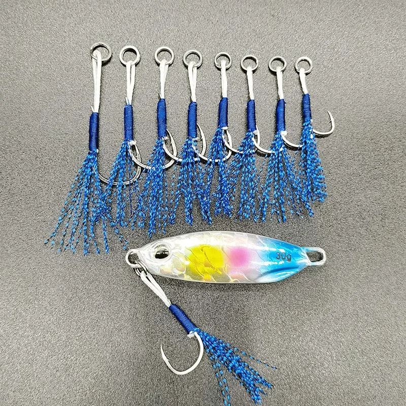 100pcs/Lot Barbed Assist Hooks Jig Lure Hooks High Carbon Steel Fishing  Lure Accessories Pesca Slow Jigging Hooks Blue Green