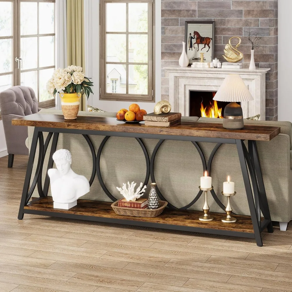 70.9 inch Extra Long Console Table,  Industrial Sofa Table Behind Couch with 2 Tier Storage Shelf ,  Narrow Entryway 5