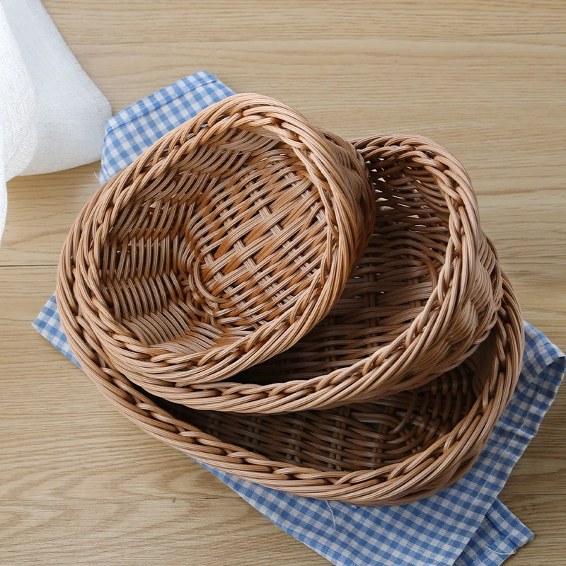 1Pcs Rattan Wicker Woven Serving Baskets for Bread Fruit Vegetable Handmade Oval Storage Basket Display Rattan Basket 5