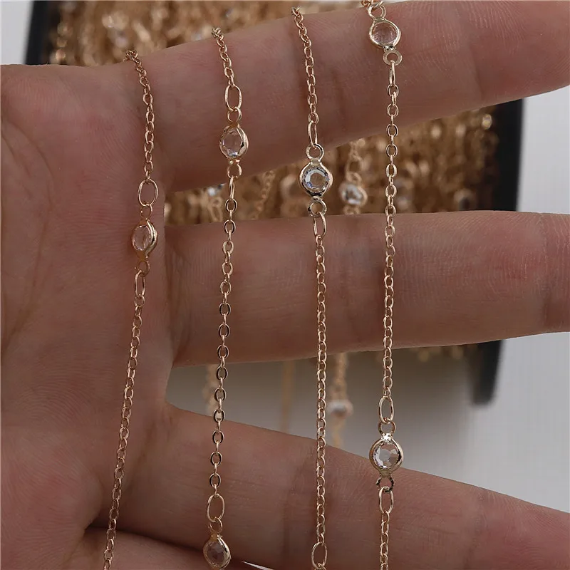 2m Copper Kc Gold Plated 4mm Glass Beads Link Chains Diy Women Fashion