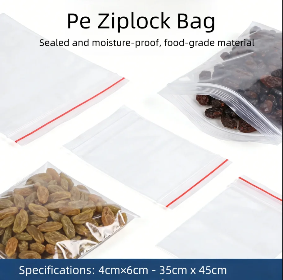 Transparente Plastik-Zip-Lock-Beutel 0,08/0,1/0,2mm Rot-Weiße Versiegelbare Wiederverwendbare Aufbewahrungsbeutel für Teile, Lebensmittel, Reiseproben und Verpackungen – Detail 6