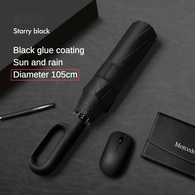 Ombrello Pieghevole Automatico Antivento – 30 Ossa, Struttura Rinforzata, Nero, Unisex