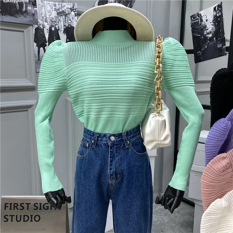 

Woman Sexy Cropped Top 2024 Women's Half Turtleneck Sweater Women's All-match Pullover Casual Bottoming Shirt Autumn and Winter
