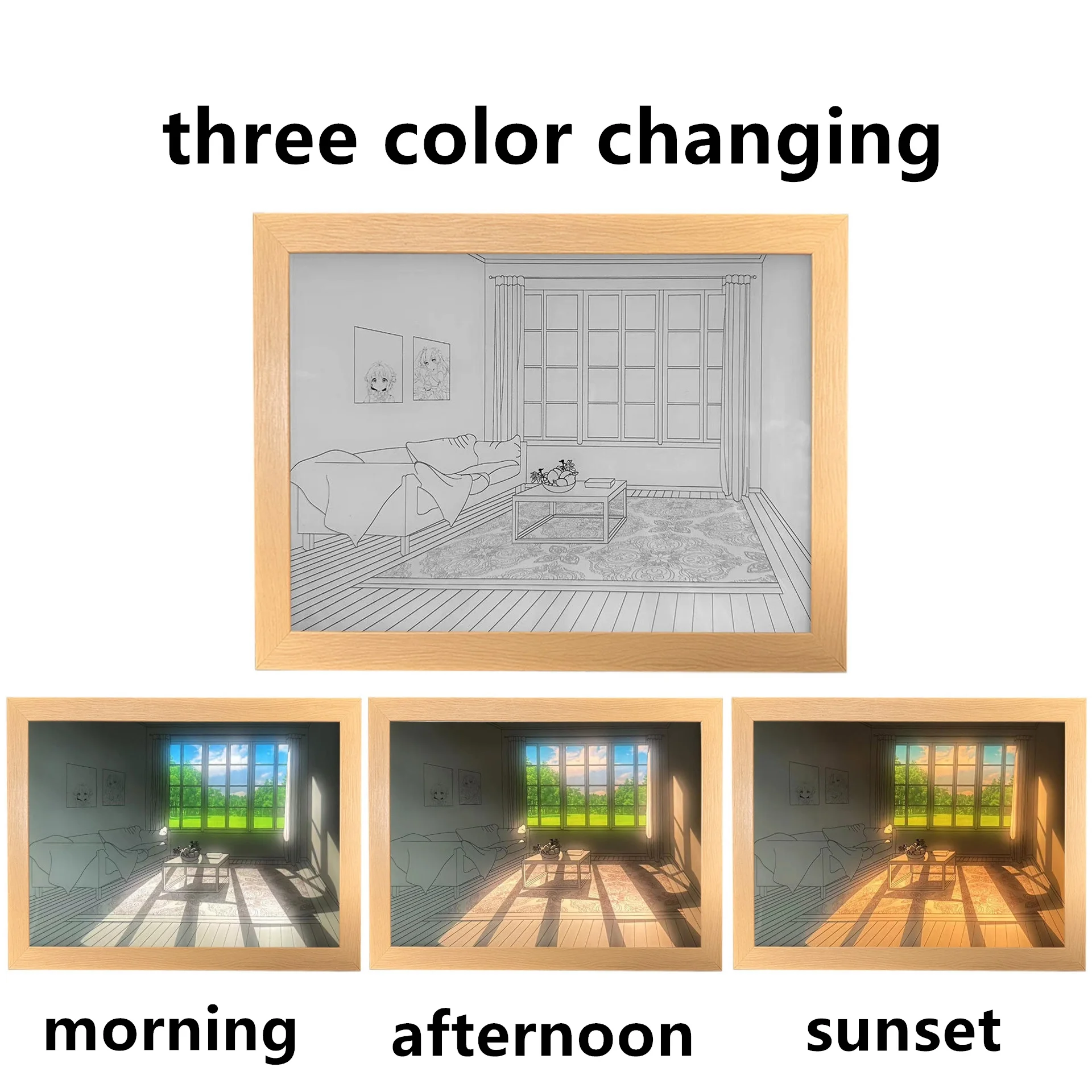 

New Led Light Painting USB Plug Dimming Wall Artwork Table Lamp Gift Indoor Sunlight Window Wooden Photo Night Light Art Frames